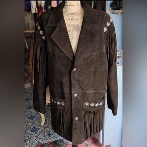 High Noon Men's Black Suede Fringe Jacket